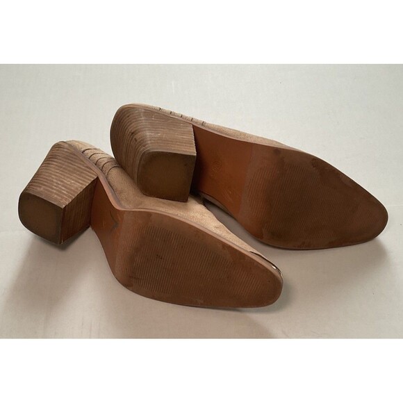 Comfort Women’s Tan Suede Slip On Open Back Boots, Heels With Gold Toe 10W - Picture 8 of 9